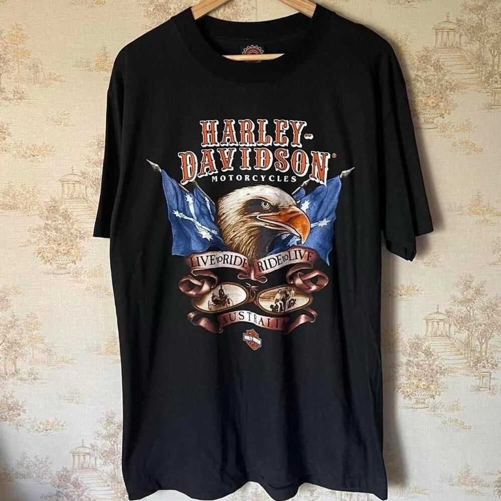 Vintage 90s Harley-Davidson T-Shirt | Perth Australia Eagle | Size XL